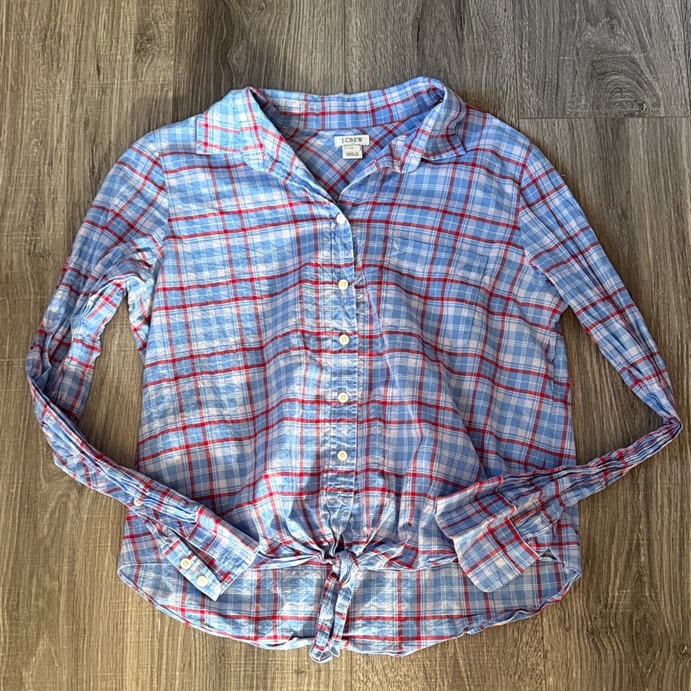 Women’s Plaid J Crew Button-Up Shirt - Blue and Red- Size Medium